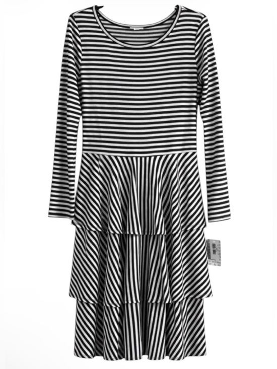 LuLaRoe Dresses & Skirts - LuLaRoe Georgia Dress Large Black White Striped Tiered Swing NWT